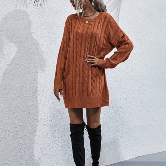 PUMPKIN SPICE Cable Knit Sweater Dress - Picture 4 of 5